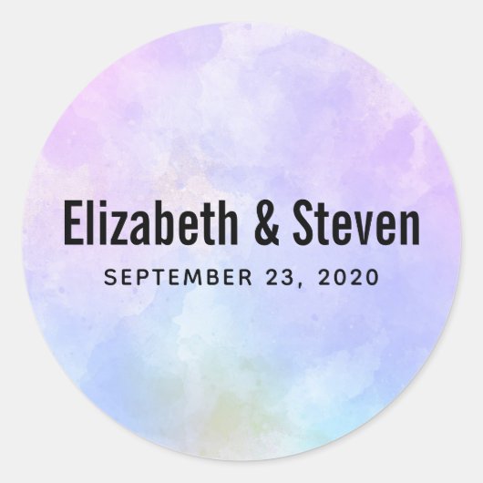 紫スタイリッシュピンク青の水の色結婚の ラウンドシール (正面)