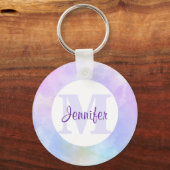 紫スタイリッシュピンク青の水彩モノグラム キーホルダー (正面)