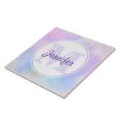 紫スタイリッシュピンク青の水彩モノグラム タイル (側面)