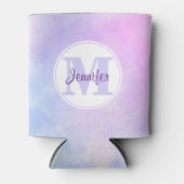紫スタイリッシュピンク青の水彩モノグラム 缶クーラー (正面)