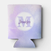 紫スタイリッシュピンク青の水彩モノグラム 缶クーラー (裏面)