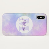 紫スタイリッシュピンク青の水彩モノグラム Case-Mate iPhoneケース (裏面(横))