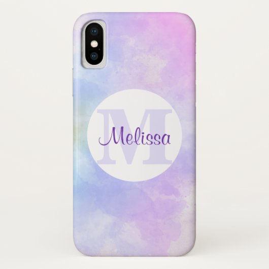 紫スタイリッシュピンク青の水彩モノグラム Case-Mate iPhoneケース (裏面)