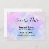 紫スタイリッシュピンク青の水色日付を保存 インビテーションポストカード (正面/裏面)