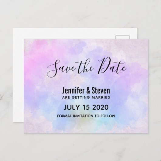 紫スタイリッシュピンク青の水色日付を保存 インビテーションポストカード (正面/裏面)