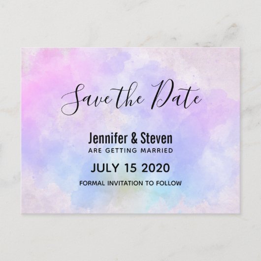 紫スタイリッシュピンク青の水色日付を保存 インビテーションポストカード (正面)