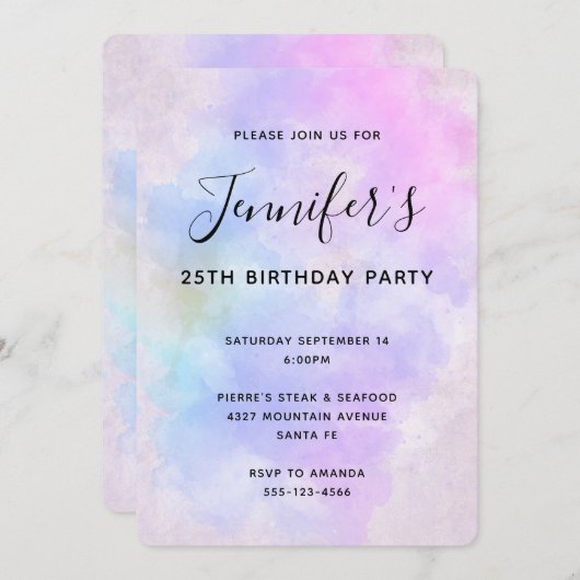 紫スタイリッシュピンク青抽象芸術水色 招待状 (正面/裏面)