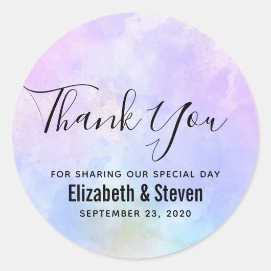 紫スタイリッシュピンク青結婚水色感謝していの ラウンドシール (正面)