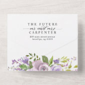 紫スタイリッシュフローラ水彩写真結婚の オールインワン招待状 (裏面)