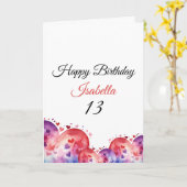 紫スタイリッシュ水彩ハート13誕生日 カード (黄色い花)