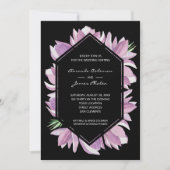 紫スタイリッシュ水色マグノリア結婚ズ 招待状 (正面)