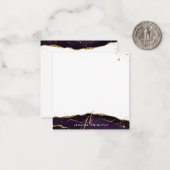 紫スタイリッシュ瑪瑙スクリプトモノグラム金ゴールドグリッター ノートカード (正面/裏面インサイチュ)