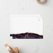 紫スタイリッシュ瑪瑙金ゴールドグリッタースクリプトモノグラム ノートカード (正面/裏面インサイチュ)