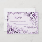 紫スタイリッシュ花RSVPカード 出欠カード (正面)