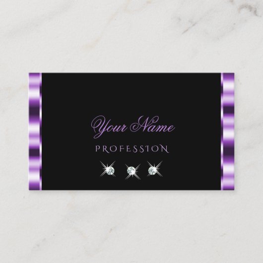 紫スタイリッシュ黒ダイヤきらめくモンドエレガント 名刺 (正面)