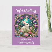 紫ステンドグラス復活祭バニークリスチャン シーズンカード (正面)