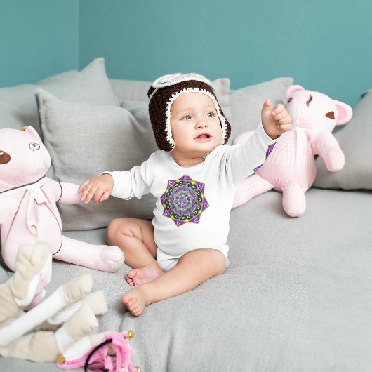 紫ステンドグラス曼荼羅ベビーTシャツ ベビーボディスーツ