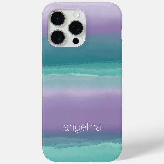 紫ストライプのとティール(緑がかった色)の水の色名前をカスタムする Case-Mate iPhoneケース (裏面)