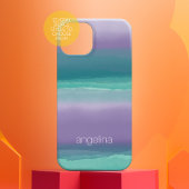 紫ストライプのとティール(緑がかった色)の水の色名前をカスタムする Case-Mate iPhoneケース