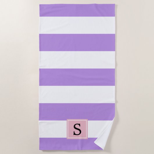 紫ストライプのストライプの文字、模様、線、モノグラム ビーチタオル (正面)