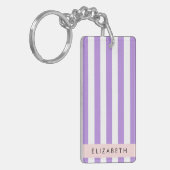 紫ストライプのストライプの、模様、線、名前 キーホルダー (正面左)