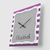 紫ストライプのストライプの、模様、線、名前 スクエア壁時計 (傾斜)