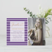 紫ストライプの写真追加の卒業式 案内状 (スタンド正面)