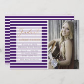 紫ストライプの写真追加の卒業式 案内状 (正面/裏面)