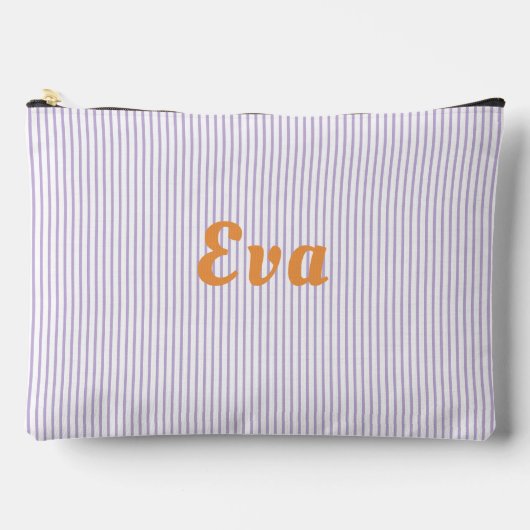 紫ストライプの、オレンジ文字アクセサリーポーチ。 アクセサリーポーチ (正面)
