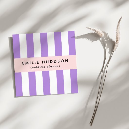 紫ストライプ色、白ストライプ色、パタストライプのーン スクエア名刺