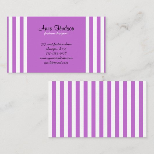 紫ストライプ色、白ストライプ色、パタストライプのーン 名刺 (正面/裏面)