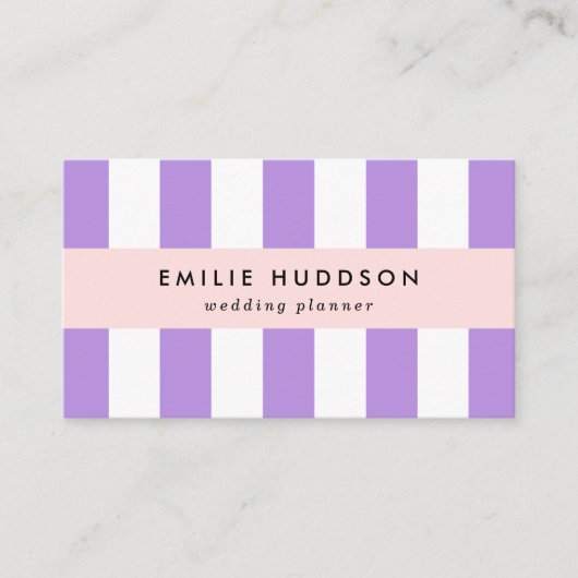 紫ストライプ色、白ストライプ色、パタストライプのーン 名刺 (正面)