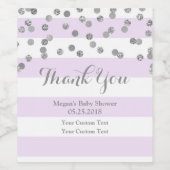 紫ストライプ銀紙吹雪赤ちゃんシャワーワイン ワインラベル (シングルラベル)