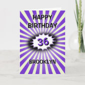 紫スプラッシュ名前をカスタムすると年齢レトロ誕生日 カード (正面)