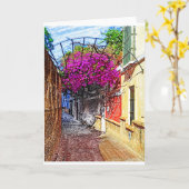 紫スペインのの花を持つ通り カード (黄色い花)