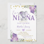 紫スペインの象が赤んñだシャワー 招待状 (正面)