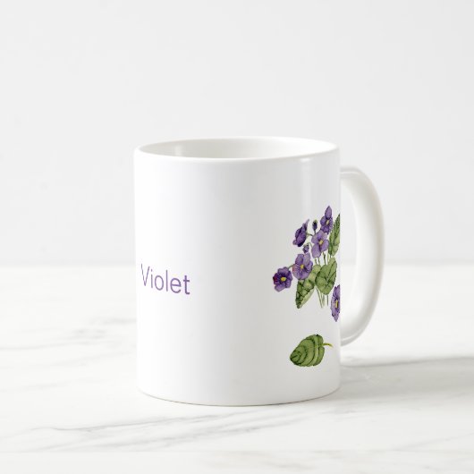紫スミレの水彩植物マグ コーヒーマグカップ (正面右)
