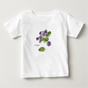 紫スミレ花水色Tシャツ ベビーTシャツ