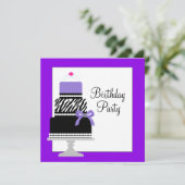 紫ゼブラケーキカップケーキ誕生日パーティーの招待 招待状 (スタンド正面)