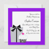 紫ゼブラケーキカップケーキ誕生日パーティーの招待 招待状 (裏面)