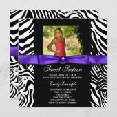 紫ゼブラ写真甘い16パーティー 招待状 (正面/裏面)