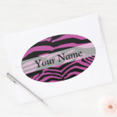 紫ゼブラ印刷パターン 楕円形シール (封筒)