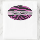 紫ゼブラ印刷パターン 楕円形シール (バッグ)