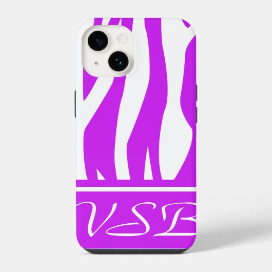 紫ゼブラ印刷（モノグラム付） iPhoneケース (裏面)