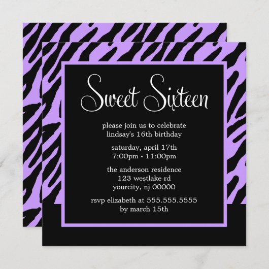 紫ゼブラ模様 招待状 (正面/裏面)