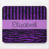 紫ゼブラ，グリッター，紫のストライプ，あなたの名前 マウスパッド (正面)