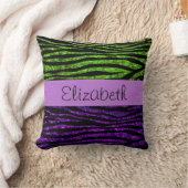 紫ゼブラ，緑ゼブラ，グリッター，あなたの名前 クッション (ブランケット)