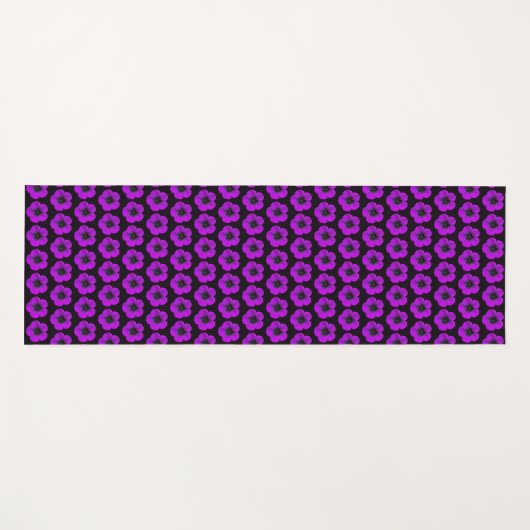 紫ゼラニウム花の模様（黒） ヨガマット (正面(横))