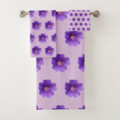 紫ゼラニウム花シームレスパターン バスタオルセット (インサイチュ)