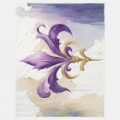 紫タン(紋章の)フラ・ダ・リ水色 フリースブランケット (正面)